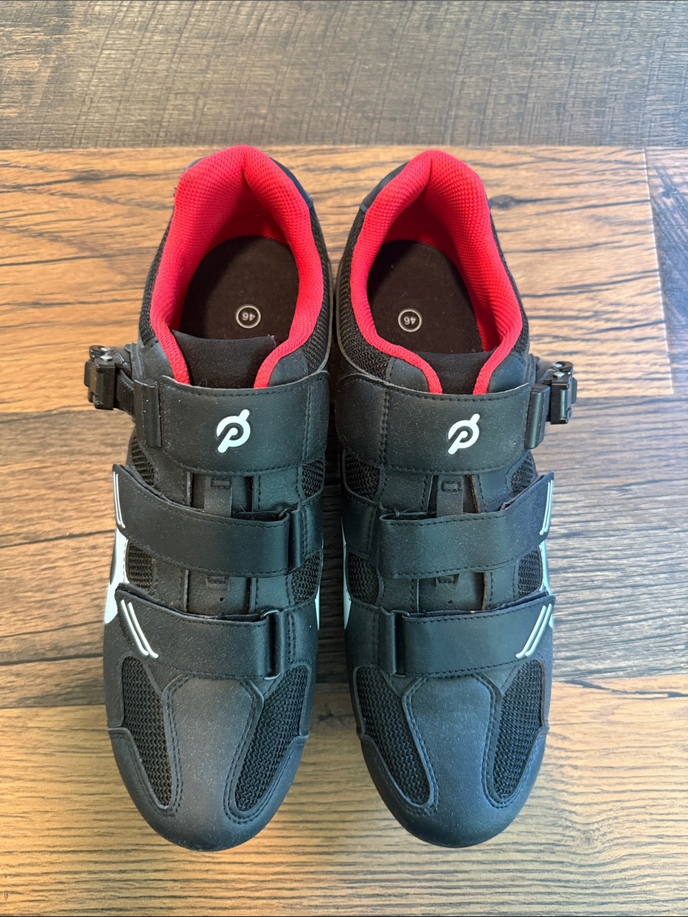 Peloton Men's Athletic Cycling Shoes — Black with Red Lining